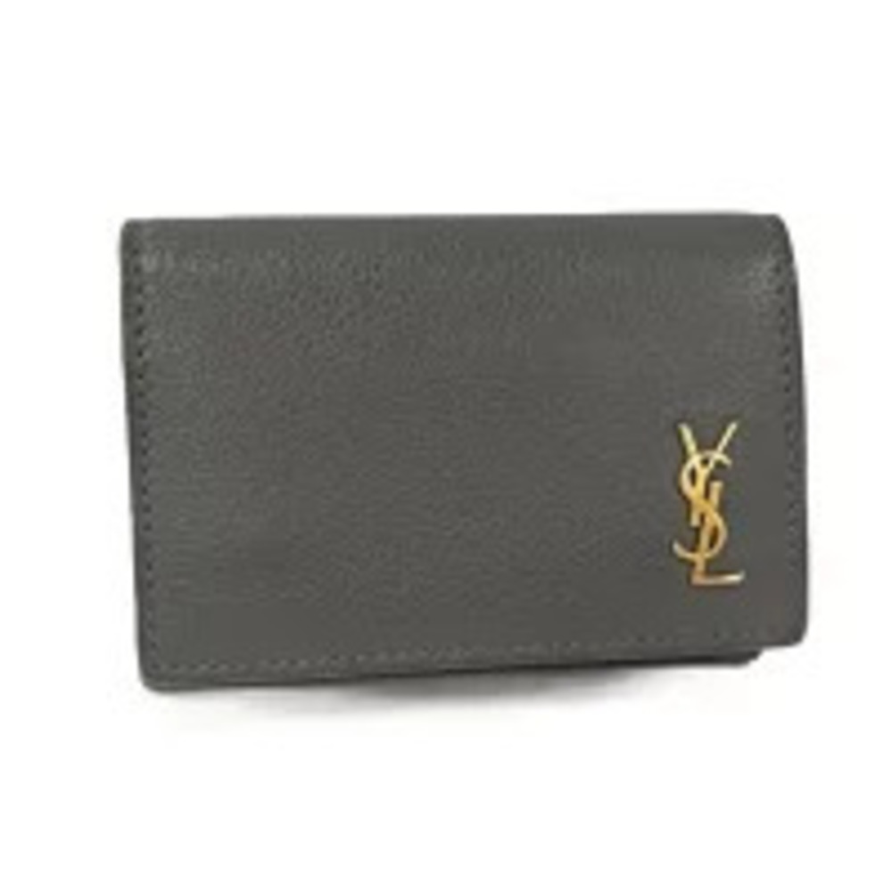 SAINT LAURENT Origami Wallet Tri fold Leather Gray